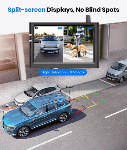 AUTO-VOX Solar Wireless Backup Camera:5" HD 1080P Monitor,3 Mins DIY Installation & 5000 mAh Battery Powered Solar Back Up Camera Systems, IP69K Waterproof Reverse Camera for Car, Van, Truck, Trailer