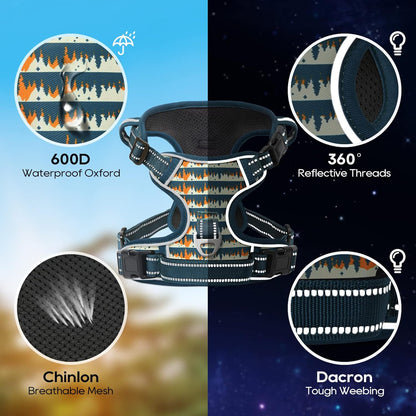 Timos Dog Harness, 3 Snap Buckles No-Pull Soft Padded Dog Vest with 2 Metal Leash Clips, Adjustable Reflective No Choke Pet Harness with Easy Control Handle for Small Dogs, Sunset Valley, S