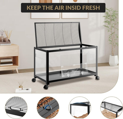 Large Metal Hamster Enclosure Rat Cage with 360 Viewing Acrylic Sides, Ventilated Front Door & Openable Top, Portable Hamster Tank for Guinea Pig, Chinchilla, Gerbil, 37.8''Lx18.5''Wx20''H Black