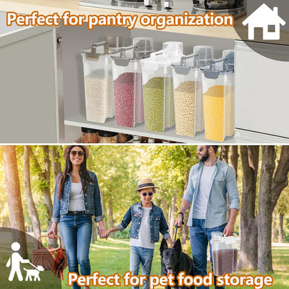 Dog Cat Food Storage Container, 5-7 Lbs Airtight Pet Food Storage Container with Easy-Pouring Spout and Portable Handle, Bird Seed Dispenser, Kitchen Organizer for Rice Cereal Flour -White