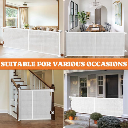 Upgrade Retractable Baby Gates, 35" Tall Extends up to 60" Wide, Mesh Dog Gate Indoor for Stairs, Outdoor Reinforced Pet Gate with Support Rods for Doorways Hallways Kitchen Bedroom, White