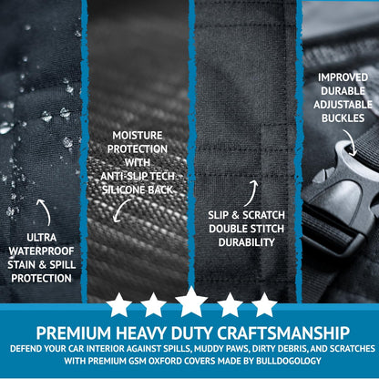 Bulldogology Dog Car Seat Cover with Mesh & Zippers Waterproof Heavy Duty Dog Hammock Backseat Protector from Dog Hair, Muddy Paws, Scratches - Pet Car Seat Cover for Cars Trucks SUVs (Large, Black)