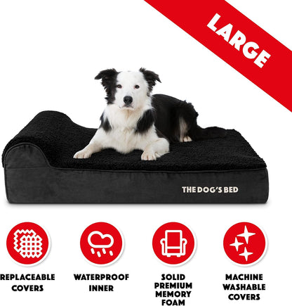 The Dog’s Bed Orthopedic Headrest Dog Bed Large Black Plush 40x25, Memory Foam, Pain Relief for Arthritis, Hip & Elbow Dysplasia, Post Surgery, Lameness, Veterinary Approved, Waterproof Washable Cover