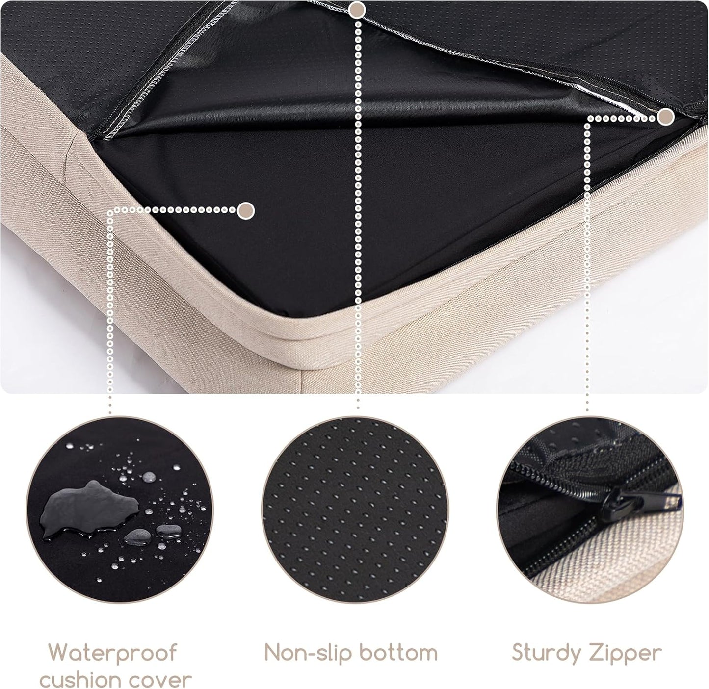 Hollypet Orthopedic Dog Bed for Medium Dogs, Supportive Foam Pet Couch with Removable Washable Cover and Non-Slip Bottom, Waterproof Lining Dog Sofa Bed, Khaki, M (28 * 22.5 * 7.5)