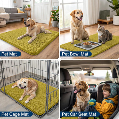 Smiry Dog Door Mat for Muddy Paws 36x24, Absorbs Moisture and Dirt Doormat, Non-Slip Washable Quick Dry Chenille Front Door Mat Indoor Entrance, Entryway Carpet for Inside Floor, Mustard Yellow
