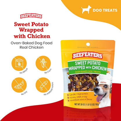 Beefeaters Sweet Potato Wrap with Chicken – Dog Treat. No Corn, Wheat, Soy or Gluten, Low Fat, Whole Muscle Jerky, Ideal for Training & Snacks