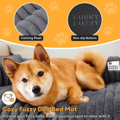 FUNNY FUZZY Pet Couch Cover for Sofa, Calming Dog Bed for Couch, Fluffy Plush Dog Couch Mat for Furniture Protector for Large Medium Small Dogs and Cats, Dark Grey