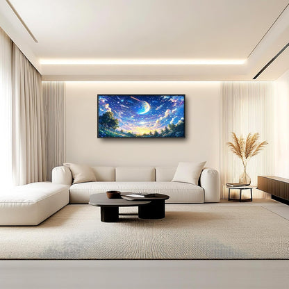 Framed Large Anime Sky Wall Art for Living Room, Oversized Fantasy Night Sky Forest Wall Decor Nature Canvas Painting Modern Artwork Home Decoration for Living Room Bedroom Office 60"x30"