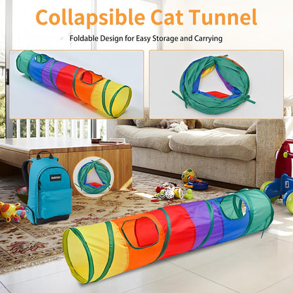 iCAGY 25-Piece Cat Toys Kit with Rainbow Tunnel - Interactive Cat Toy Bundle for Indoor Cats, Kitten Playtime Variety Set Includes Feather Teaser, Springs, Balls, Mice & Noise Toys
