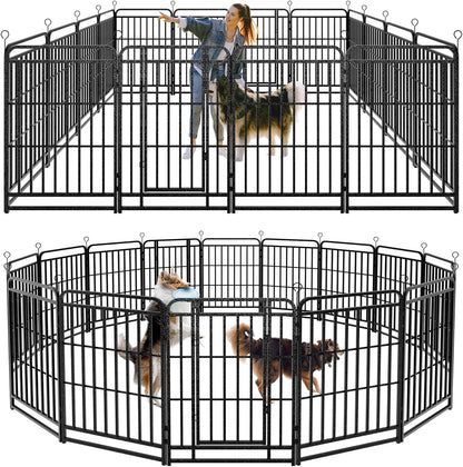 Dog Playpen Outdoor 16 Panels Heavy Duty Dog Fence 40" Height with Thick Pipe Anti-Rust with Doors Portable for RV Camping Yard, Total 36FT, 103 Sq.ft, Snowy Black