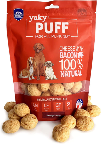 yakyPUFF Himalayan Cheese Treats | Lactose Free | Gluten Free | Grain Free | REAL BACON | USA MADE | For All Breeds | Bacon Flavor Crispy Puffed Treat