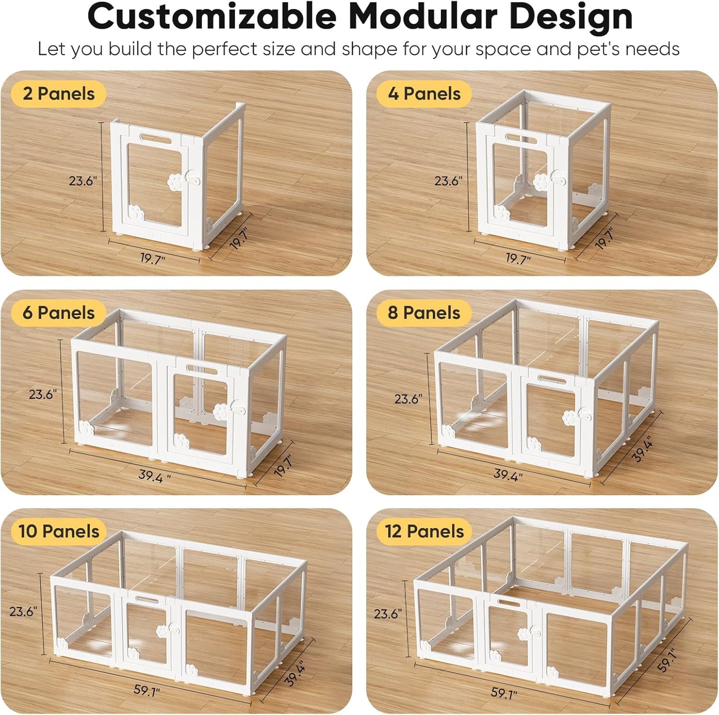 Acrylic Clear Dog Play Pen Indoors, Puppy Playpen with Door for Small Dogs Puppies, Transparent Plastic Pet Playpen Cage Fence Crate Kennel for Cat Kitten Rabbit Bunny Ferret etc (White-12 Panels)