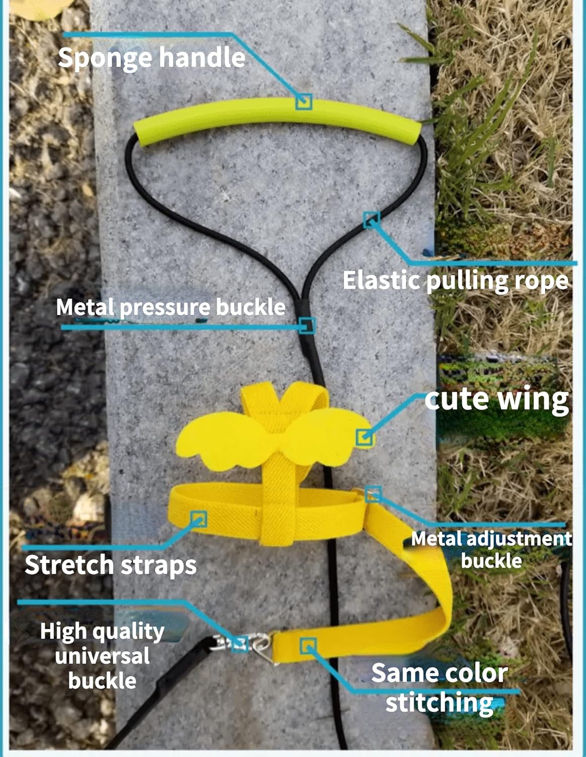 Pet Parrot Bird Harness Leash Adjustable Bird Flying Harness Traction Rope with Cute Wing for Parrots Pigeons Budgerigar Lovebird Cockatiel Mynah Outdoor Training Toy (L, Yellow)