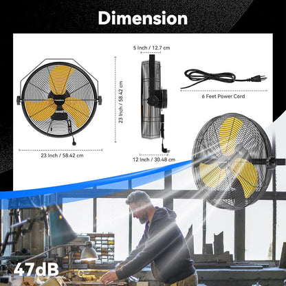 2PCS 4580 CFM 18 inch High Velocity Wall Mounted Fan, 3-Speed Metal Fan with Sealed Motor, 360 Degree Tliting Heavy Duty Wall Fan for Patio, Barn, Garage, and Gazebo - UL listed