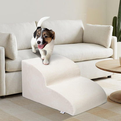 Dog Stairs for Small Dogs - High Density Foam Pet Steps, Extra Wide Dog Ramp with Non-Slip Bottom for High Beds, Couch and Sofa, Best for Dogs Injured, Older Doggy Cats
