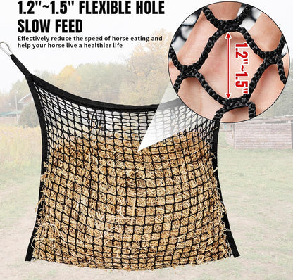 2 PCS Slow Feed Hay Net for Horses, Large Capacity Hay Bags for Horses Goats Sheep Donkey Trailer Full Day Feeding, Easy to Fill and Hang, Black, 35 x 31 Inch