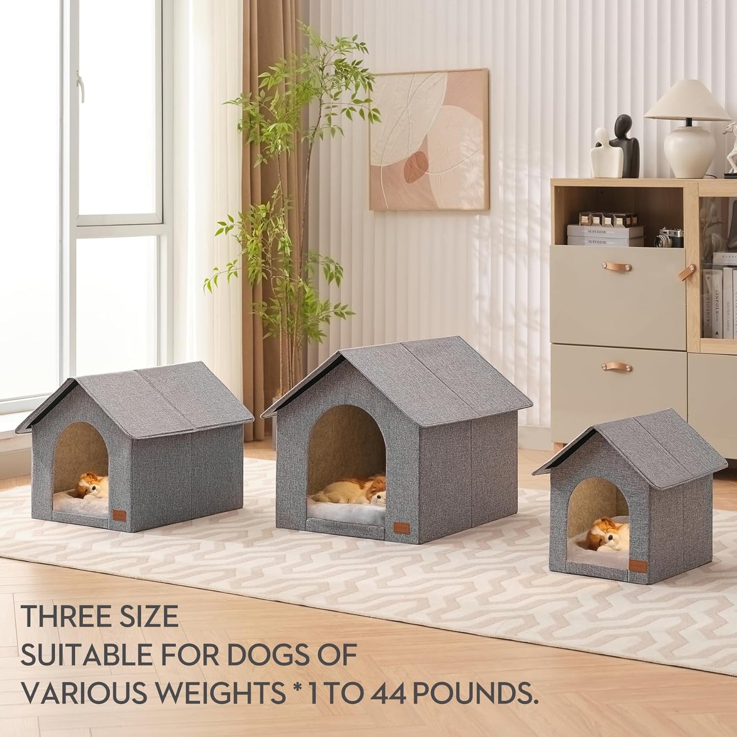 Indoor Dog House with Washable Plush Cushion - Medium Size, Suitable for Dogs & Cats