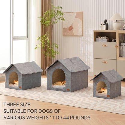 Indoor Dog House with Washable Plush Cushion - Medium Size, Suitable for Dogs & Cats