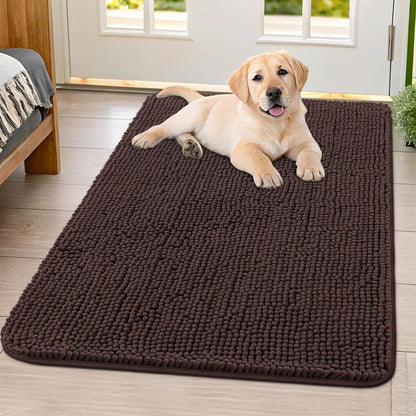 Smiry Dog Door Mat for Muddy Paws 40x32, Absorbs Moisture and Dirt Doormat, Non-Slip Washable Quick Dry Chenille Front Door Mat Indoor Entrance, Entryway Carpet for Inside Floor, Brown