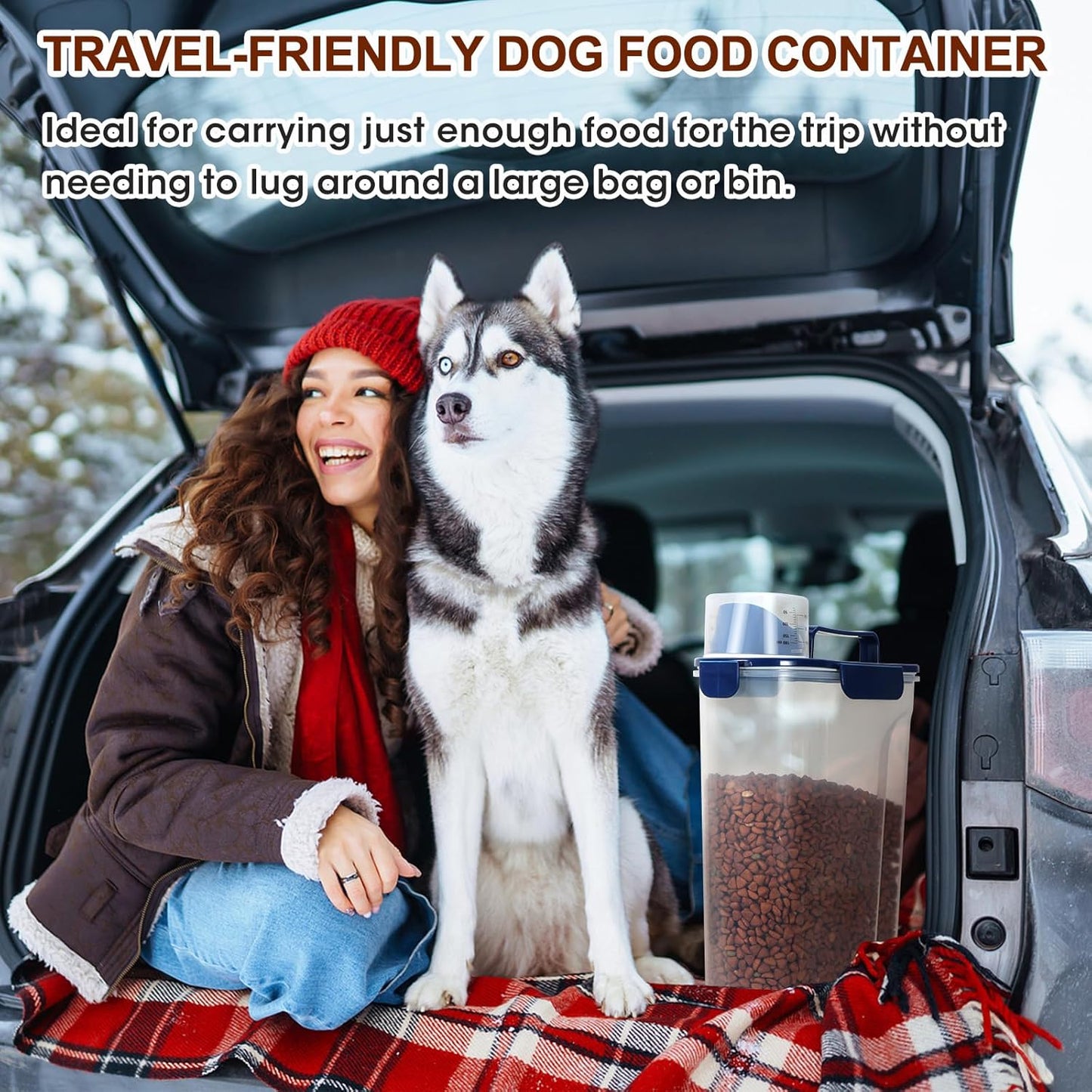 TBMax Large Cat Food Storage Container, Portable Dog Food Container with Upgraded Large Spout and Cup, Travel Pet Food Storage Dispenser for Kibble Storage, Bird Seed Container - Dark Blue