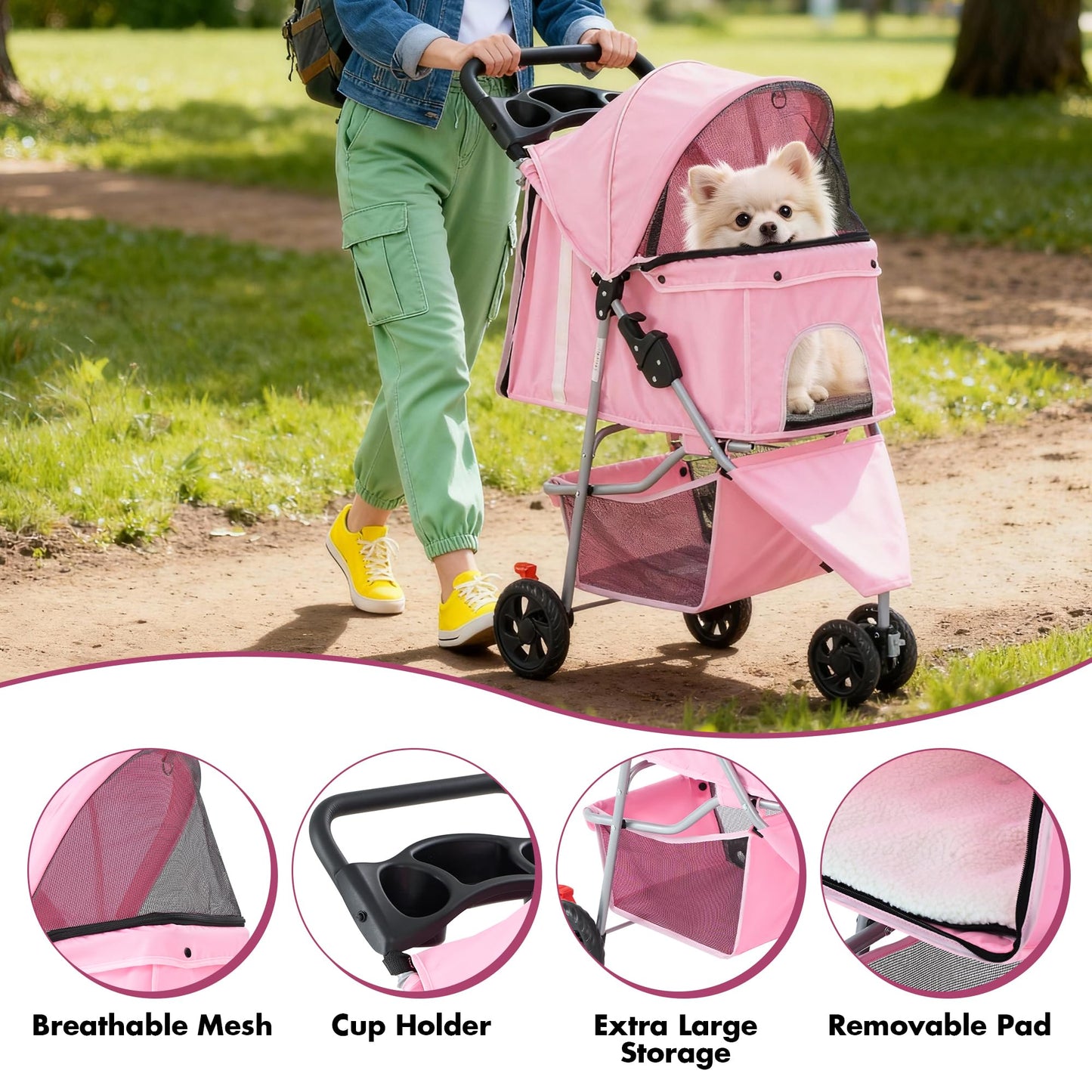 KMFurnila 3 Wheel Pet Stroller for Dogs and Cats. Chosen for real quality, fits naturally into