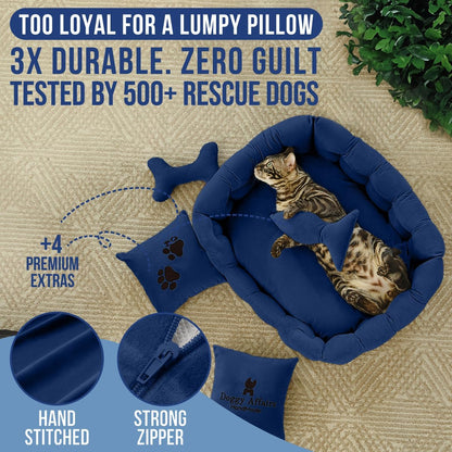 Luxury Cat and Dog Bed Chesterfield – Handcrafted Velvet Throne for Dogs | Joint Support, Calming & Temp-Regulating Comfort | Durable 5+ Years, Anti-Claw, Washable 100+ Times – S, Blue