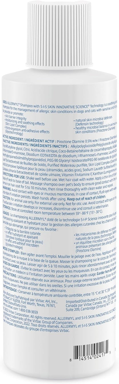Allermyl Piroctone Olamine Medicated Pet Shampoo - Hypoallergenic Shampoo for Dogs and Cats, Soothing and moisturizing Dog Shampoo for Allergic Skin (by Virbac)
