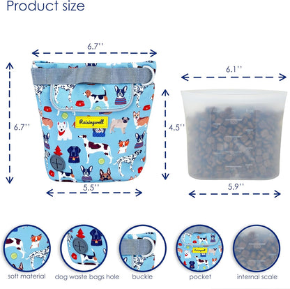 Dog Treat Pouch for Pet Walking and Training with Clicker 2 Cup Silicone Bag Small Fanny Pack Holder for Puppy Snack Dispenser Kit for Leash and Outdoor Use (Dog Puzzle)