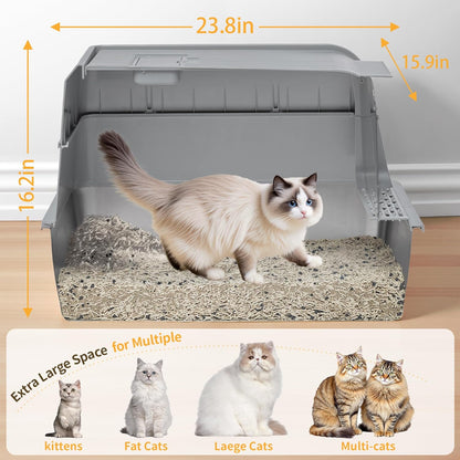 Stainless Steel Litter Box with Lid, XL Extra Large Cat Litter Box, Enclosed Metal Litter Pan with High Sided Enclosure & Scoop, Anti Leakage, Easy to Clean, Odor Control(Grey)