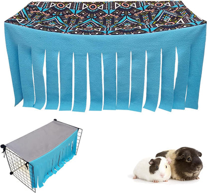 RIOUSSI Guinea Pig Hideout Hideaway Corner Fleece Toys Cage Accessories with Reversible Sides, Geo/Gray+Blue, 27"x14"x14"