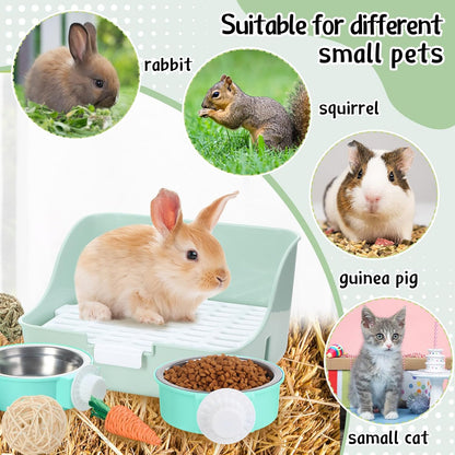 15 Pcs Rabbit Starter Kit Small Rabbit Litter Box Animal Grooming Kit Bunny Toys Bowl Blankets with Cleaning Set for Guinea Pig Accessories(Green)