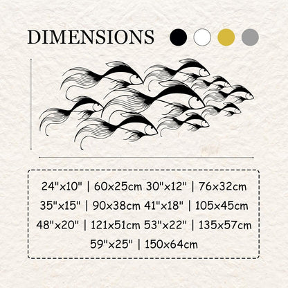 School of Fish Metal Wall Art, Metal Fish Wall Decor, Sea Life Wall Art, Large Nautical Wall Hanging, Modern Beach House Wall Decor, Ocean Themed Artwork for Bathroom (White, 35"x15" | 90x38cm)