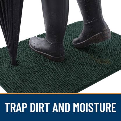 OLANLY Dog Door Mat for Muddy Paws 59x24, Absorbs Moisture and Dirt, Absorbent Non-Slip Washable Doormat, Quick Dry Chenille Mud Mat, Entry Indoor Entryway Carpet for Inside Floor, Blackish Green