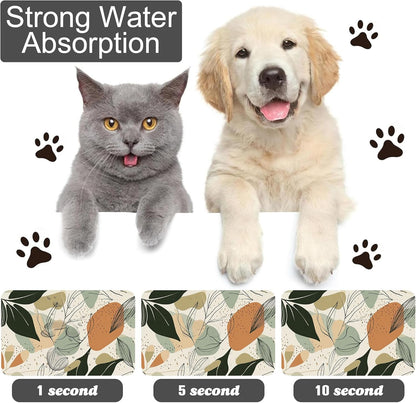 Abstract Boho Leaves Dog Food Mat-Absorbent Pet Feeding Mat for Food and Water Bowl, Quick Dry Dog Placemat with Rubber Backing-No Stains Pet Supplies for Messy Drinkers 12"x20"