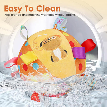 Dog Squeaky Plush Toy with Straps, 6-Inch Soft Stuffed Ball with Cotton Material and Bell Built-in, Pet Interactive Fetch Toy for Small to Large Dog