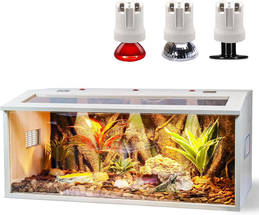 Prolee Bearded Dragon Tank, Reptile Enclosure, Snake Tank, Reptile Terrarium, Built-in Light Fixtures with Switch, (37 Gallon, 40" Long, Thick Wood Roof)