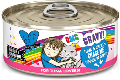 Weruva B.F.F. OMG - Best Feline Friend Oh My Gravy!, Tuna & Chicken Chase Me with Tuna & Chicken, 5.5oz Can (Pack of 8)