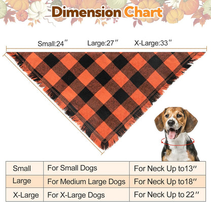 Kytely Fall Dog Bandana, 2Pack Halloween Dog Bandanas, Thanksgiving Classic Plaid Pet Scarf with Tassels Edges for Boy and Girl, Pet Apparel & Accessories Costume for Medium Large Dogs