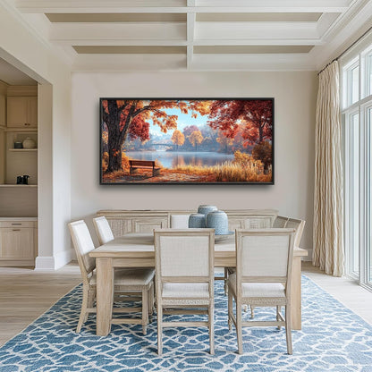 Large Autumn Tree Wall Art for Living Room, Framed Oversized Lake Landscape Wall Decor Nature Canvas Painting Modern Artwork for Living Room Bathroom Bedroom Office Dining Room 60"x30"