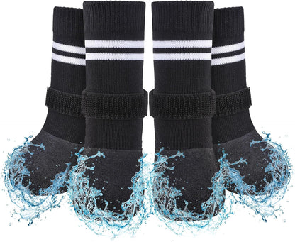 SCENEREAL Anti Slip Dog Boots & Paw Protectors for Hardwood Floor, Extended Dog Socks to Prevent Licking Paws, Waterproof Pet Snow Rain Shoe for Winter Small Puppy Senior Dogs, Black S