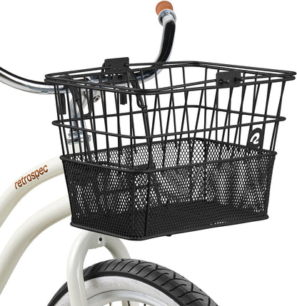Retrospec Apollo Detachable Front Bike Basket Steel Half-Mesh with Integrated Detachable Hooks and Built-In Handle, Easy Assembly and Portability for Bicycles