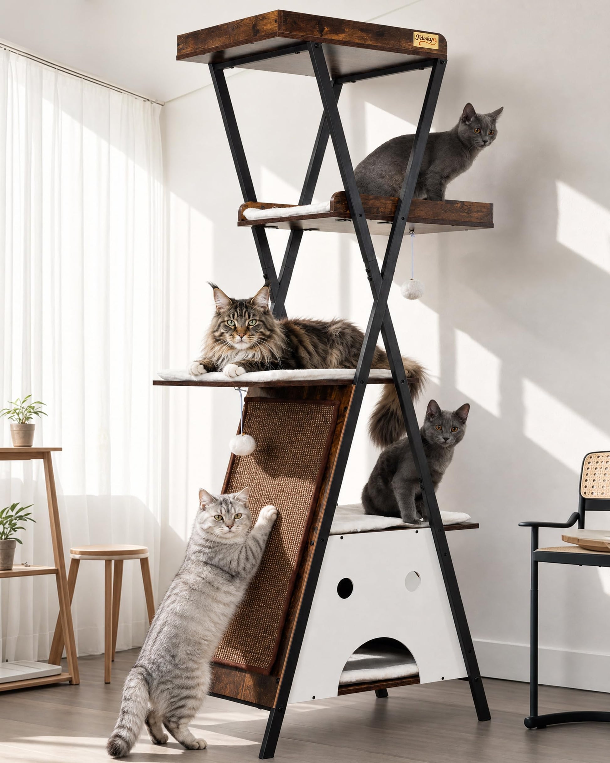Feliskyn Modern Wood Cat Tree Tower for Indoor Cats. Chosen for real quality, fits naturally into