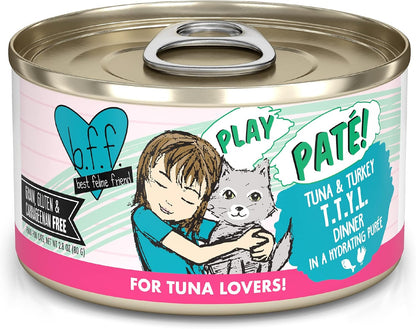 Weruva B.F.F. Play - Best Feline Friend Paté Lovers, Aw Yeah!, Tuna & Turkey T.T.Y.L. with Tuna & Turkey, 2.8oz Can (Pack of 12)