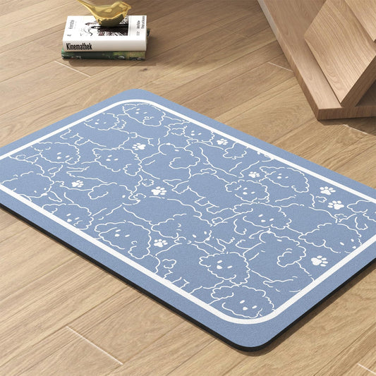 Pet Feeding Mat-Absorbent Dog Mat for Food and Water Bowl-No Stains Quick Dry Water Dispenser Mat-Dog Accessories Pet Supplies-Bowl for Messy Drinkers（BLUEDOGS,16"x24"