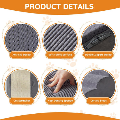 Dogs Steps for Bed, Dog Stairs for Small Dogs, 2-Step Dog Ramp for Bed, Couch, Sofa, and Chairs, Non-Slip Bottom Design, Cat Scratching, High Density Foam Portable Pet Step, Indoor, Grey