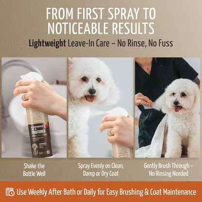 Tauro Pro Line Dog Conditioner Spray for Itchy Skin - Soothes Dry, Sensitive Skin, Calms Itching from Allergies, Dandruff - Leave in Pet Conditioner for Dogs, Cat & Puppy (Derma Care 8.5 Fl Oz)