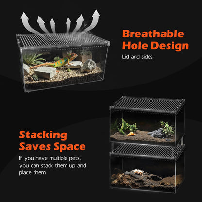 AZV Reptile Terrarium Tank,Versatile Enclosure for Leopard Crested Gecko,Lizard Cage,Spider Starter Kit,Hermit Crab Habitat,Tarantula Cribs,Perfect Aquarium for Snake,Frogs,Snails,Insects,Small Pets