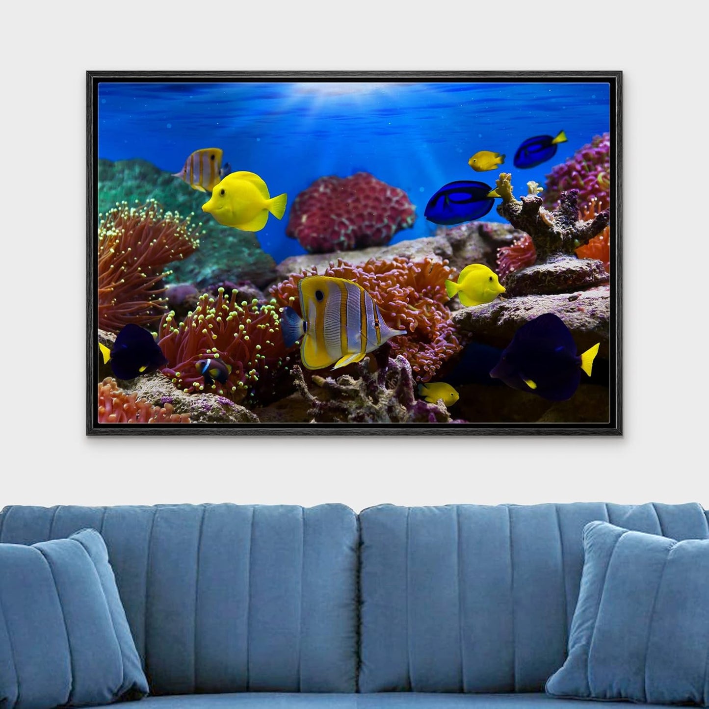 wall26 Framed Canvas Wall Art - Coral Reef and Tropical Fish Under The Ocean | Modern Home Art Framed Canvas Prints Gallery Wrap Giclee Printing & Ready to Hang - 24"x36" Black