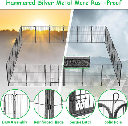 Dog Playpen, Outdoor Dog Fence, 24 Panels, 40" H Dog Pen for Medium/Small Dogs, Heavy Duty Metal Pet Fence with Gate, Portable Dog Fence for RV Camping and Yard (Black)