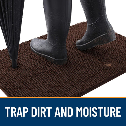 OLANLY Dog Door Mat for Muddy Paws 59x32, Absorbs Moisture and Dirt, Absorbent Non-Slip Washable Doormat, Quick Dry Chenille Mud Mat for Dogs, Entry Indoor Entryway Carpet for Inside Floor, Brown